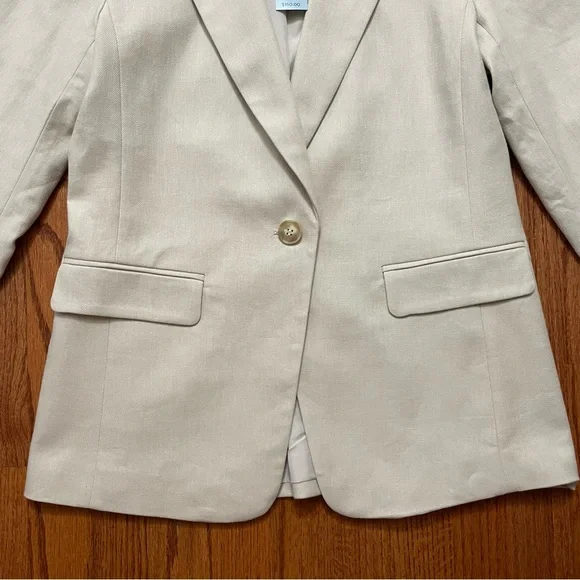 NWT LOFT neutral cotton linen blend single button blazer size 00 P petite - Picture 3 of 13